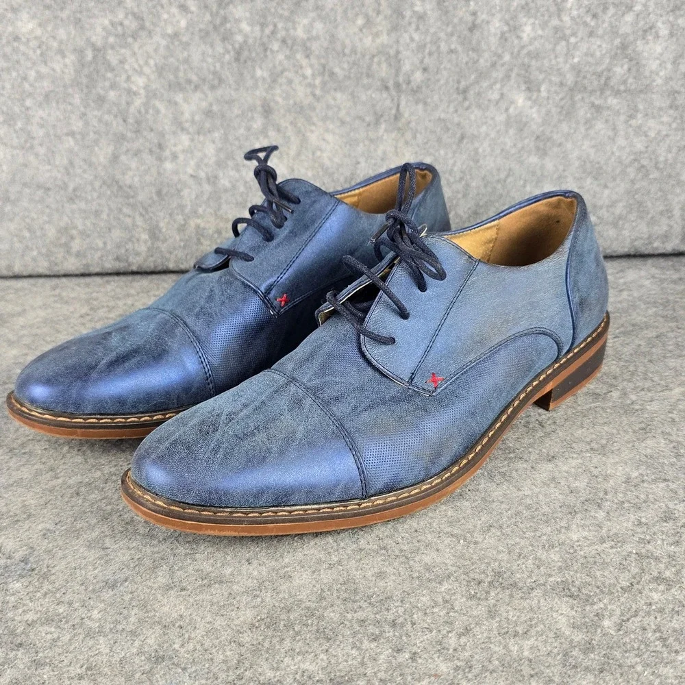 Metro Charm MC600 Mens Size 11 Blue Distressed Cap Toe Oxford Casual Dress Shoes